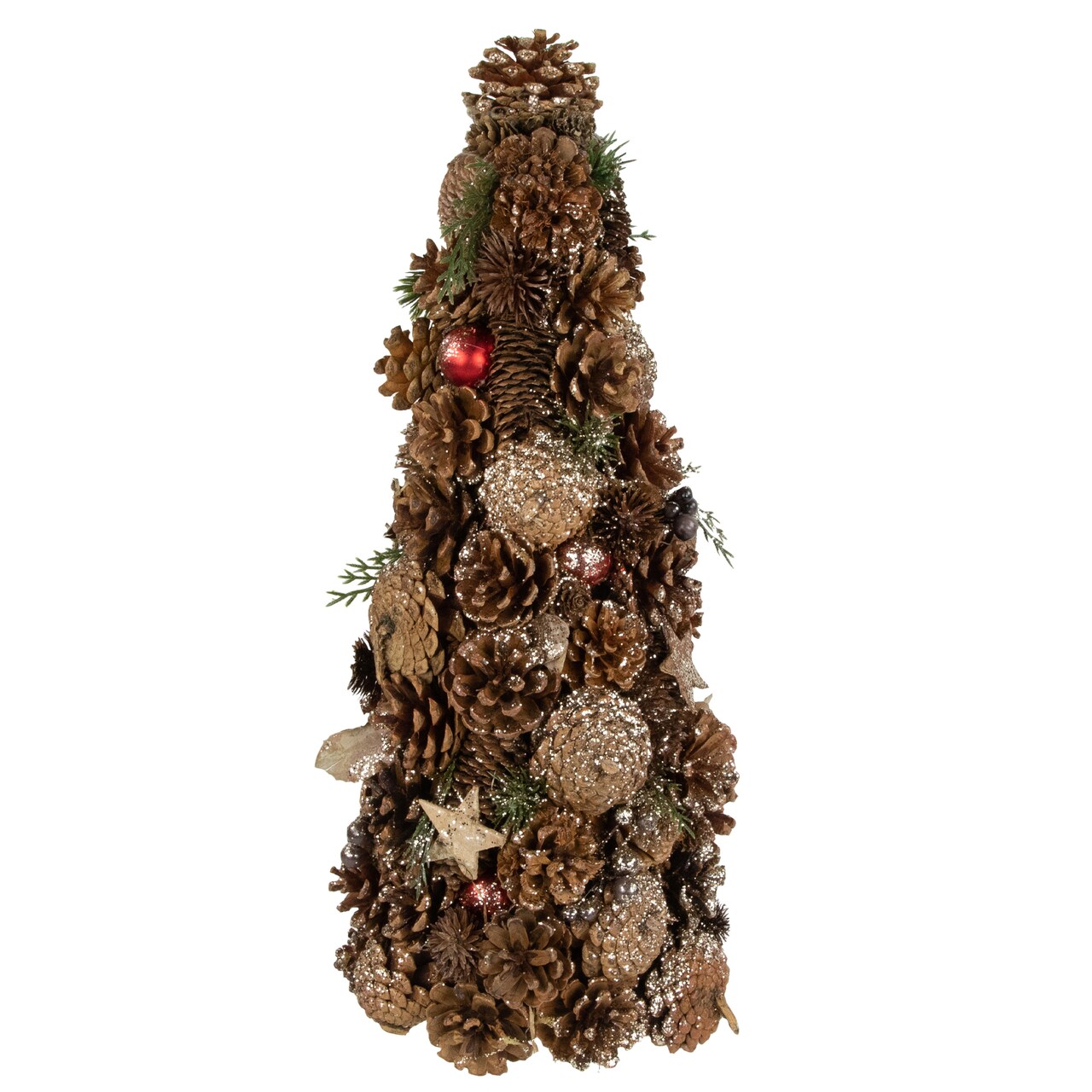 Northlight Pinecone, Berry and Star Cutouts Christmas Cone Tree Decoration - 17"
